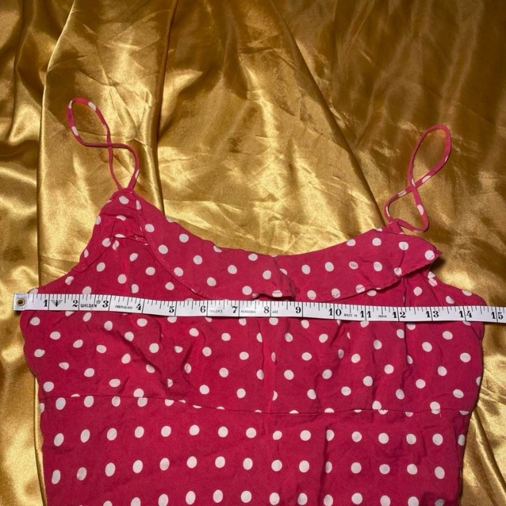 Vintage Trixxi Pink Polka Dot Ruffle Hem Slip Dress | Made in USA - Picture 6 of 7